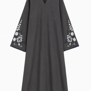 Dark Grey Open Linen Abaya + Hijab