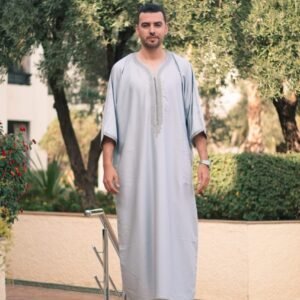 Light Grey Embroidered Men’s Thobe